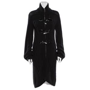 Tory Burch Wool Cable knit long sweater zip up Black jacket Women’s Small